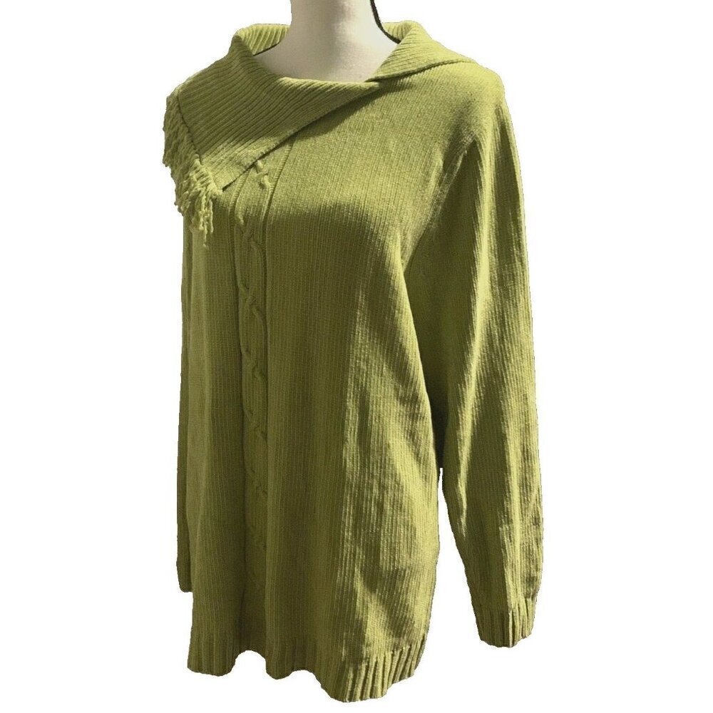 Knit & Pearl Women Cable Knit Sweater Size 1X Green Angel Flap Style Collar - Picture 4 of 12